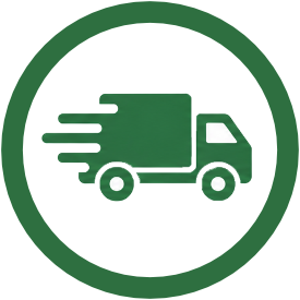 Green and white logo of a moving truck with motion lines indicating movement.