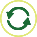 Recycling symbol with three green arrows in a circle