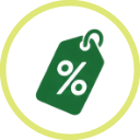 Green discount tag with a percentage symbol
