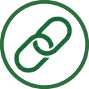 Icon of a chain link inside a green circle, representing a hyperlink or connection.