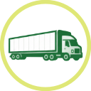 Green delivery truck icon on a light green background