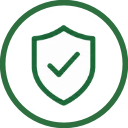 Green shield icon with a checkmark in the center