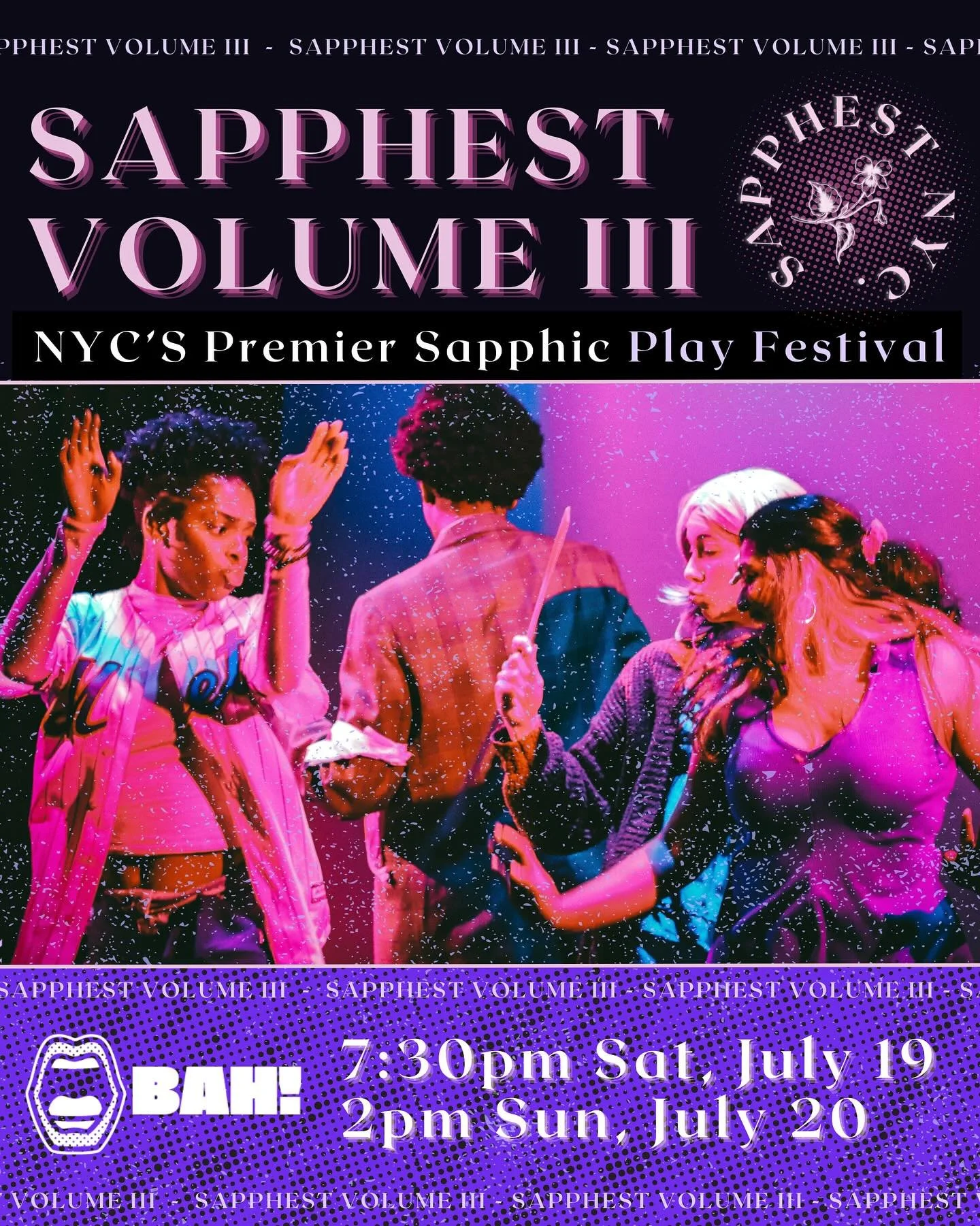 SAPPHEST IS ONLY ONE WEEK AWAY!! 🔥💜
We’re thrilled to be back for the third installment of the highly anticipated SAPPHEST: NYC’s premier sapphic playwriting competition and festival—this time at the beautiful @bk_arthaus!
SAPPH