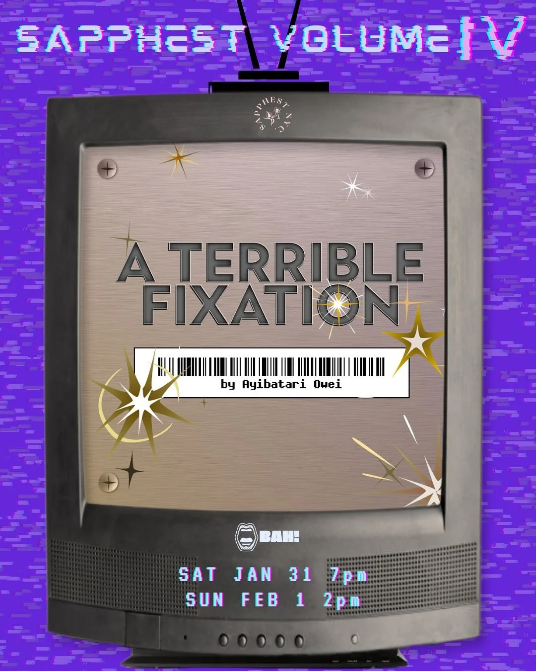 🚨SAPPHEST CAST ANNOUNCEMENT 🚨

A Terrible Fixation by Ayibatari Owei (she/her)
Directed by Regina Ren&eacute;e Russell (she/her)
Intimacy Coordination by Kimi Brown (they/them)
Featuring:
Kalynn Chambers (she/her)
Cheron Whittley (she/her)
Malaika 