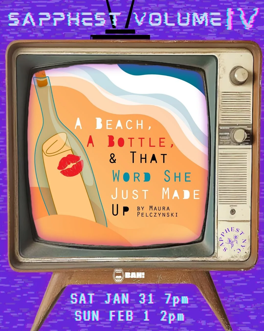 🚨SAPPHEST CAST ANNOUNCEMENT 🚨

A Beach, A Bottle, &amp; That Word She Just Made Up by Maura Pelczynski (any)
Directed by Maryanne Kiley (she/her)
Featuring:
Cheyenne Viera (she/they)
JC Geurts (she/they)
Alessandra Ruiz (she/her/ella)
Amina King (s