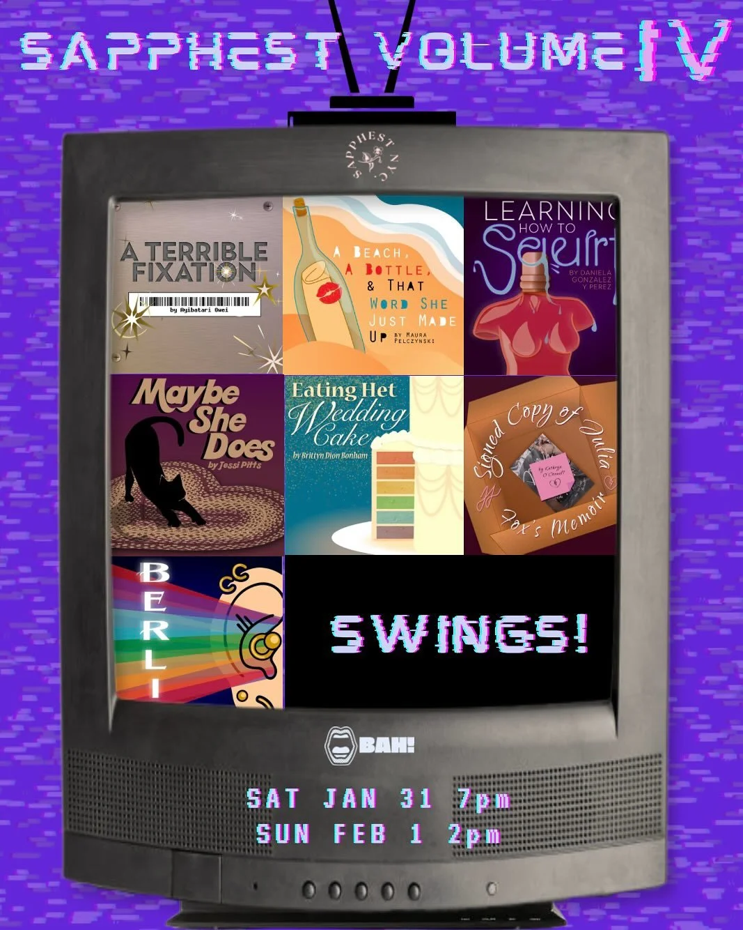 🚨SAPPHEST SWING ANNOUNCEMENT 🚨

Meet the talented swings for SAPPHEST Volume IV:

Carson Robles (she/they)
Bertha Jones (she/her)
Melanie Santos Cordero

✨ Join us SAT JAN 31 @ 7 &amp; SUN FEB 1 @ 2 at @bk_arthaus for SAPPHEST, our fourth installme