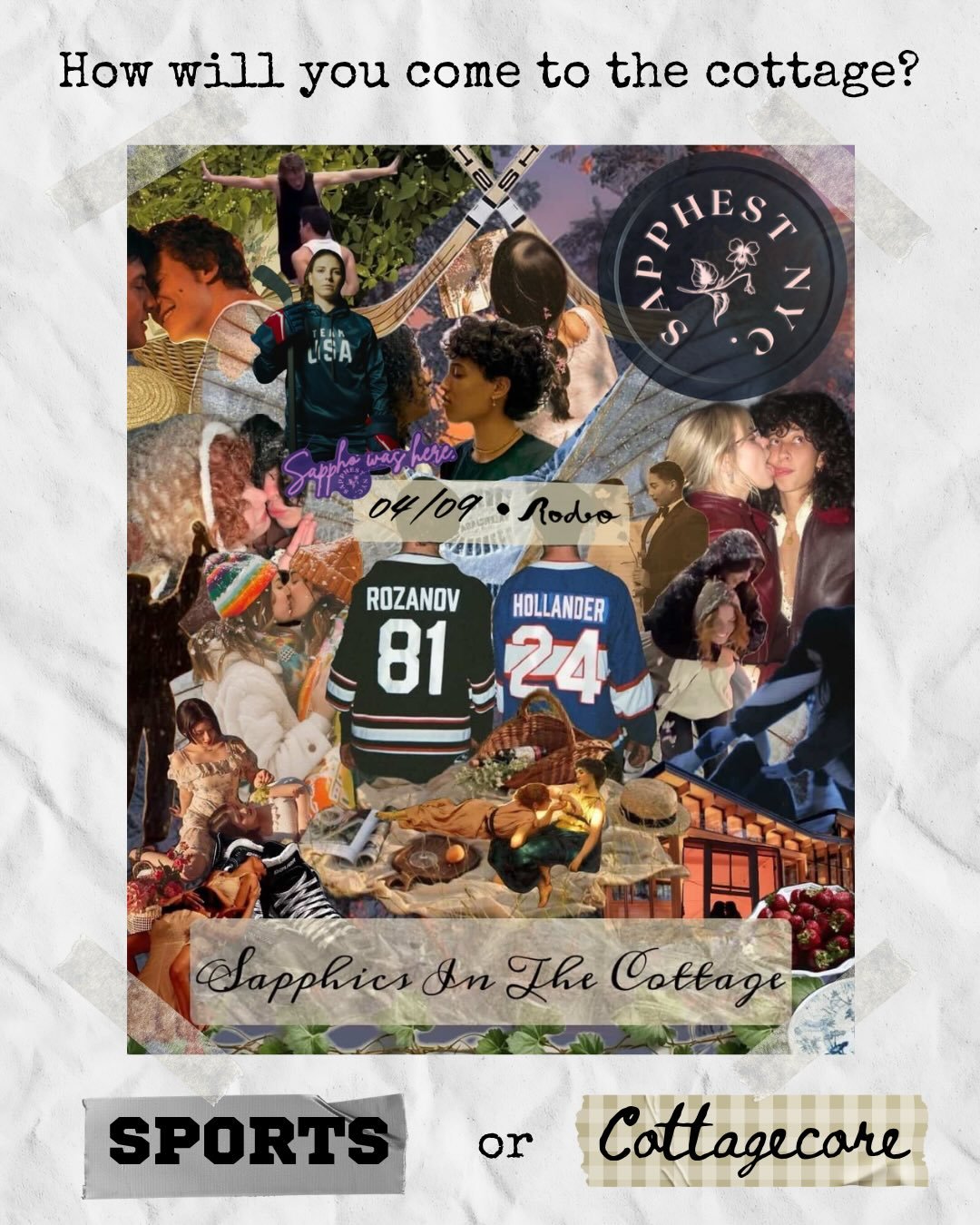 How will you come to the cottage this Thursday? 👀

THIS WEEK!!!! 
SAPPHICS IN THE COTTAGE: A Heated Rivalry Dance Party 🔥

Heated Rivalry horniness meets sapphic cottagecore longing for another unforgettable Lavender Lounge Dance Party. 💃✨

📆 Thu