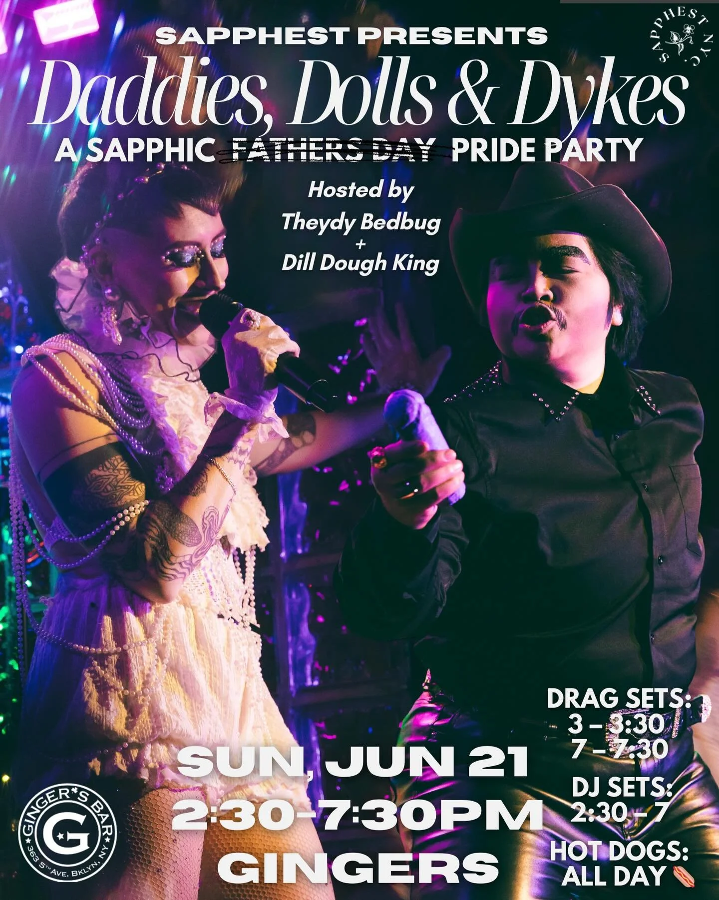 It&rsquo;s F*ther&rsquo;s Day&hellip; so naturally, we&rsquo;re celebrating daddies 😏

Sapphest Presents: Daddies, Dolls &amp; Dykes
A sapphic-centered pride party for the dykes, dolls, and everyone in between. 💋

Come dance, flirt, and celebrate s