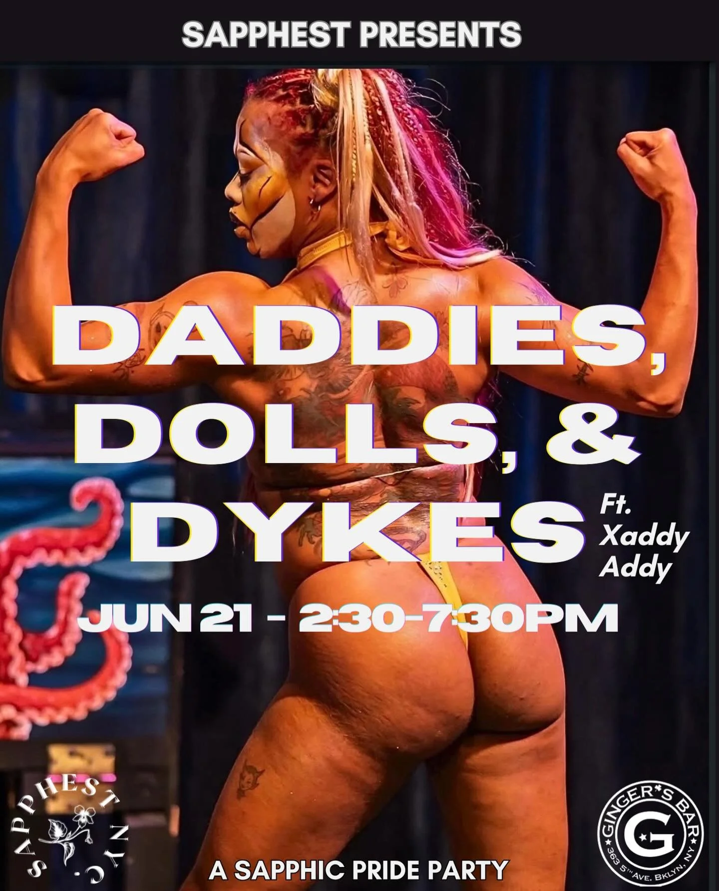 Sapphest Presents: Daddies, Dolls &amp; Dykes
A sapphic-centered pride party for the dykes, dolls, and everyone in between. 💋

Come dance, flirt, and celebrate sapphic joy with sets from your favorite daddy drag performers and sapphic DJs 💃🏽🕺🏽

