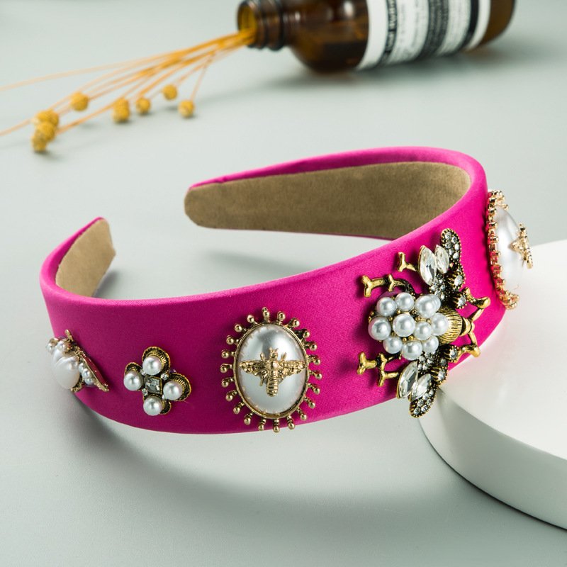 BRIGHT PINK PEARL EMBELLISHED BEE HEADBAND