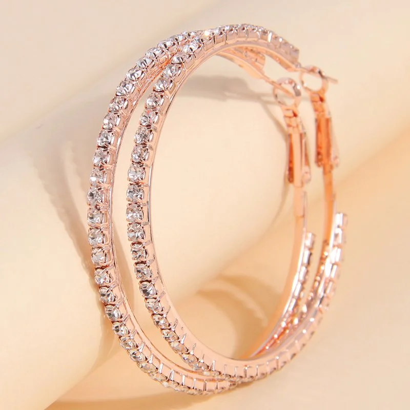 ROSE GOLD STONE HOOP EARRINGS