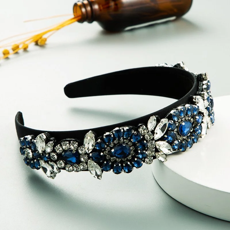 NAVY BLUE RHINESTONE EMBELLISHED HEADBAND