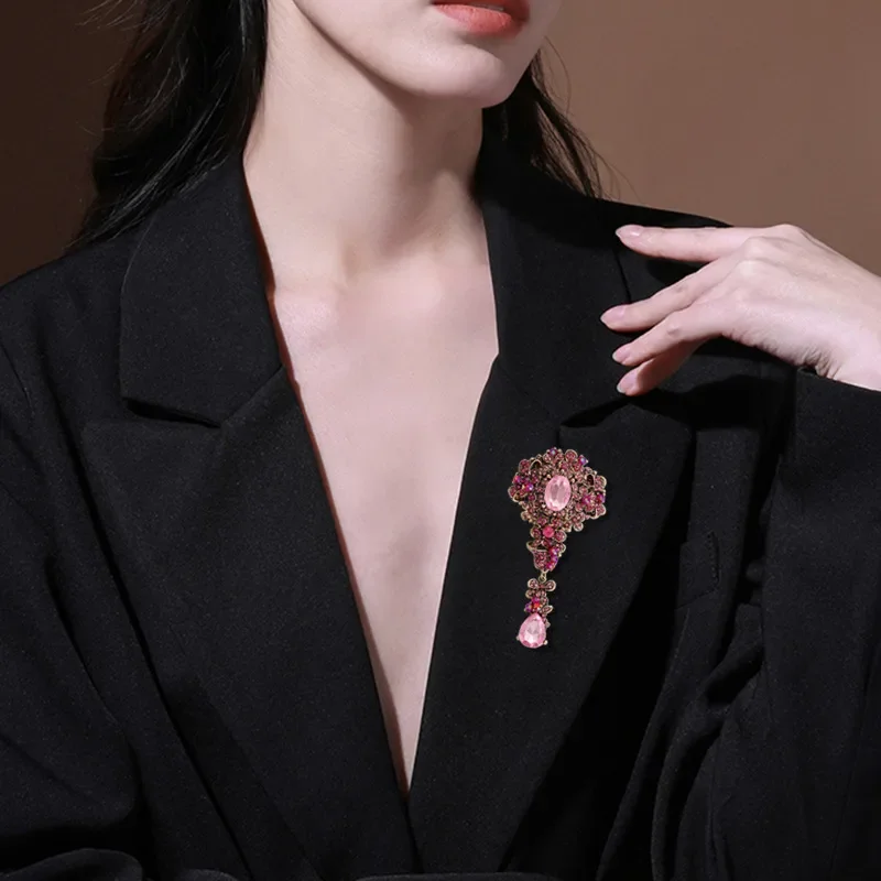 Pink Prism Stone Teardrop Brooch