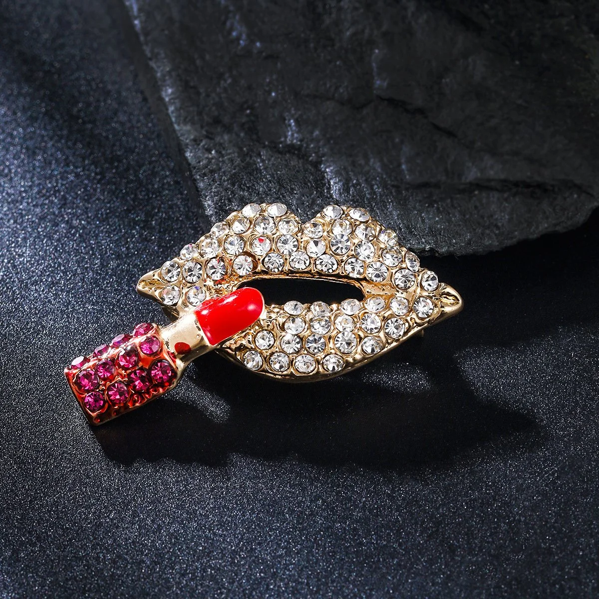 Stone Embellished Lips & Lipstick  Brooch