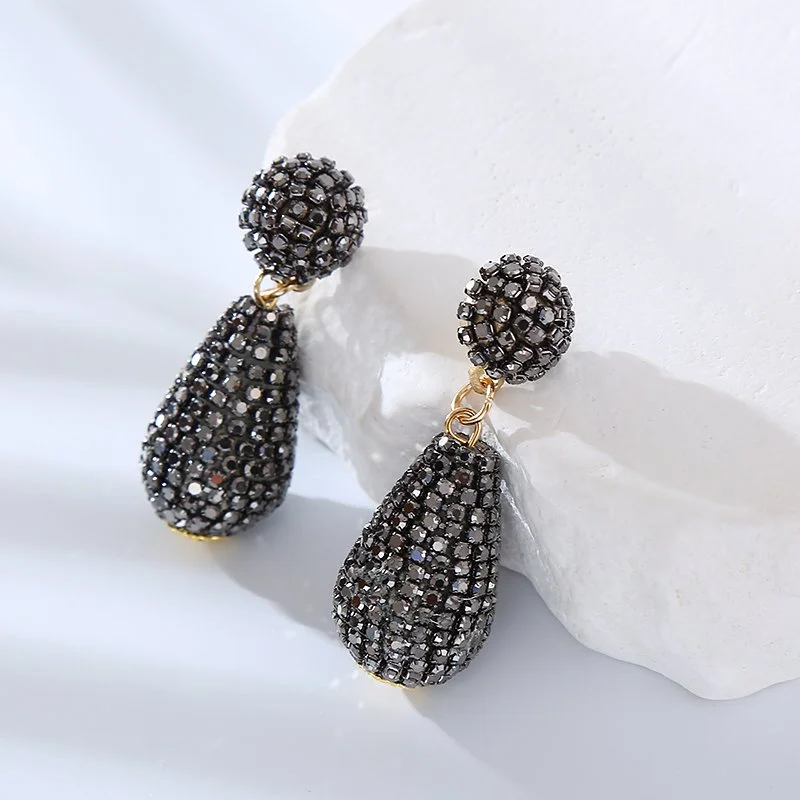 HEMATITE TEARDROP PAVE STONE EARRINGS