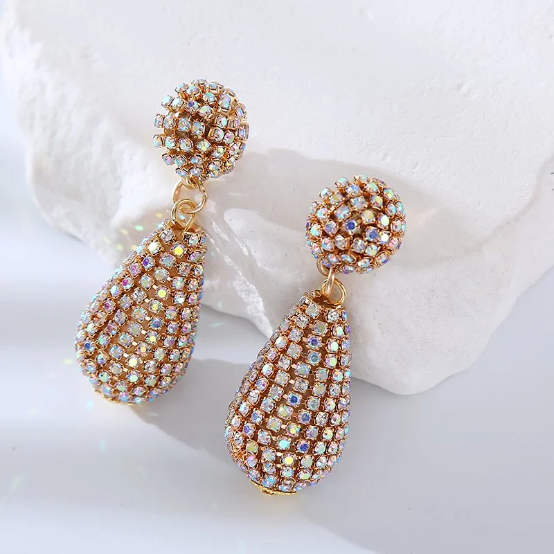 GOLD TEARDROP PAVE STONE EARRINGS