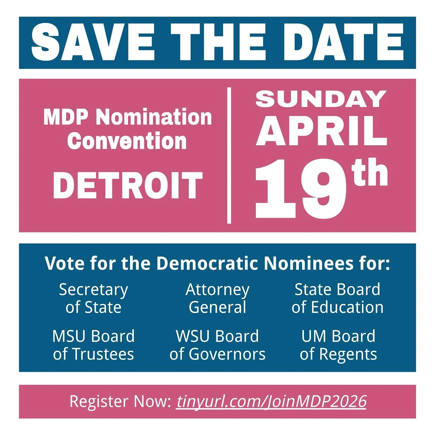 With a successful 2025 election behind us, we turn our attention to 2026 and the MDP Nomination Convention. Mark your calendars! Plan to be in Detroit on Sunday, April 19th!