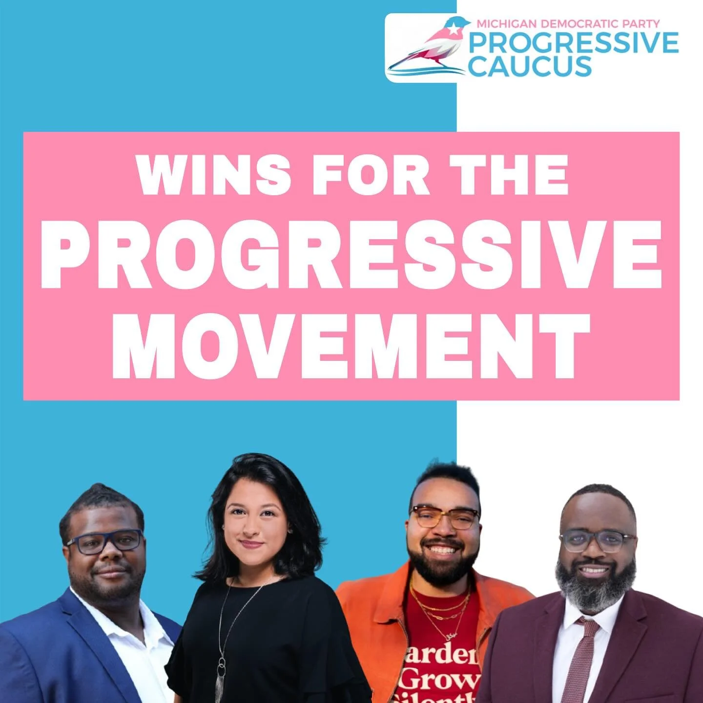 HUGE WINS FOR THE MICHIGAN PROGRESSIVE MOVEMENT LAST WEEK! Huge congratulations for Drew Duncan (elected to Kalamazoo City Commission), Mikal Goodman (elected to Pontiac City Council), Gabriela Santiago-Romero, and Denzel McCampbell (both elected to 