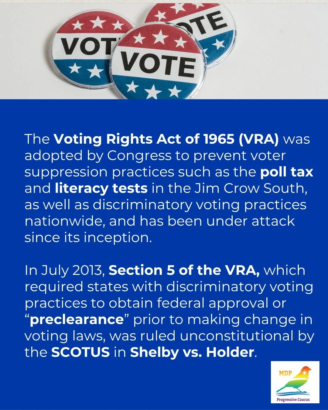 MDP Progressive Caucus Statement on the SCOTUS ruling (Louisiana vs. Callais) overturning sections of the Voting Rights Act of 1965.
The Michigan Democratic Progessive Caucus opposes decisions that support discrimination and voter suppression and we 
