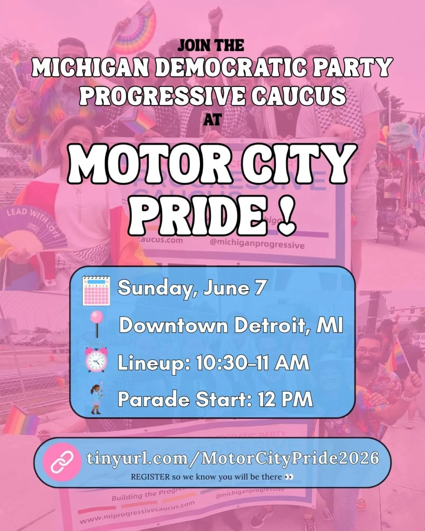 Happy Pride Month! In celebration of this important month, join the Michigan Progressive Caucus at Motor City Pride! 🏳️&zwj;⚧️🏳️&zwj;🌈

We stand in solidarity with the LGBTQIA+ community, and we&rsquo;re excited to gather, celebrate, and march tog
