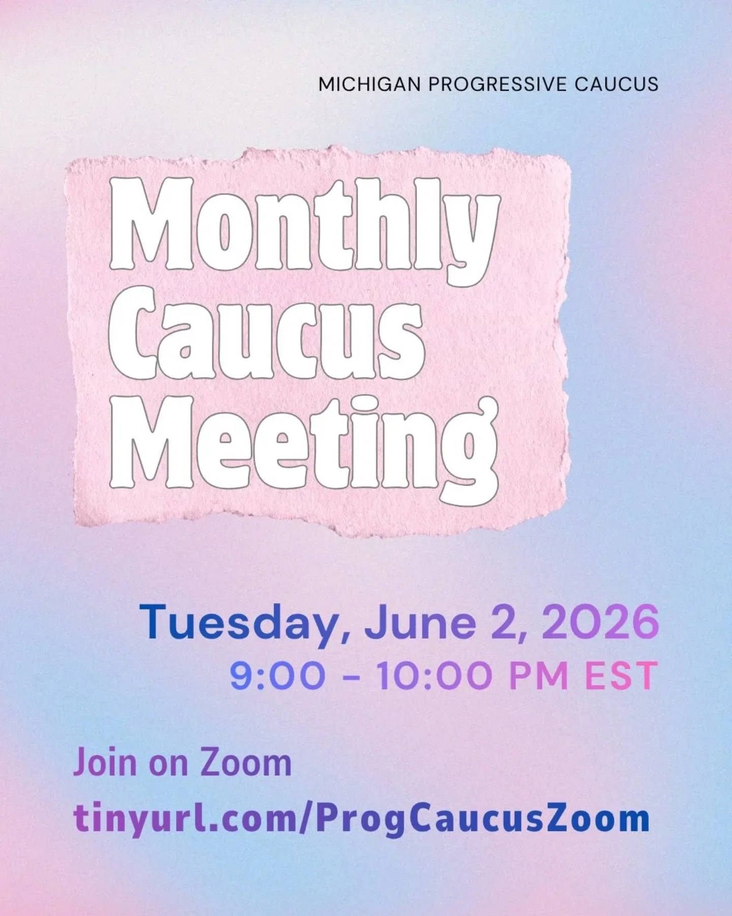 Our monthly full Progressive Caucus meeting is happening TOMORROW at 9pm!

Join to hear updates about the Progressive Caucus, discuss our goals for the next month, and be involved with our decision-making process!

You can join on zoom using the link