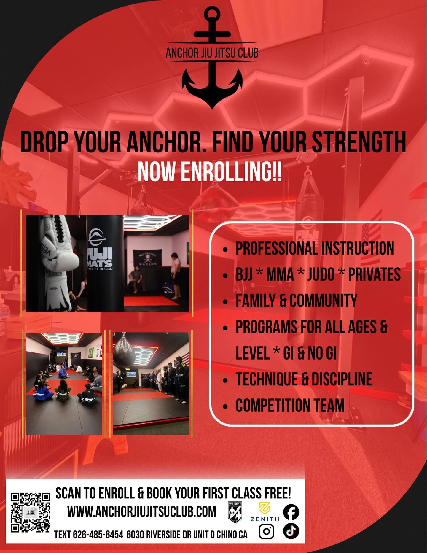 New look, same mission! ⚓️ Check out our new flyers around town. We are officially ENROLLING new students at Anchor Jiu Jitsu Club! Whether you&rsquo;re a beginner or looking to level up, there&rsquo;s a spot for you on our mats. 🥋
📍 Located in Chi