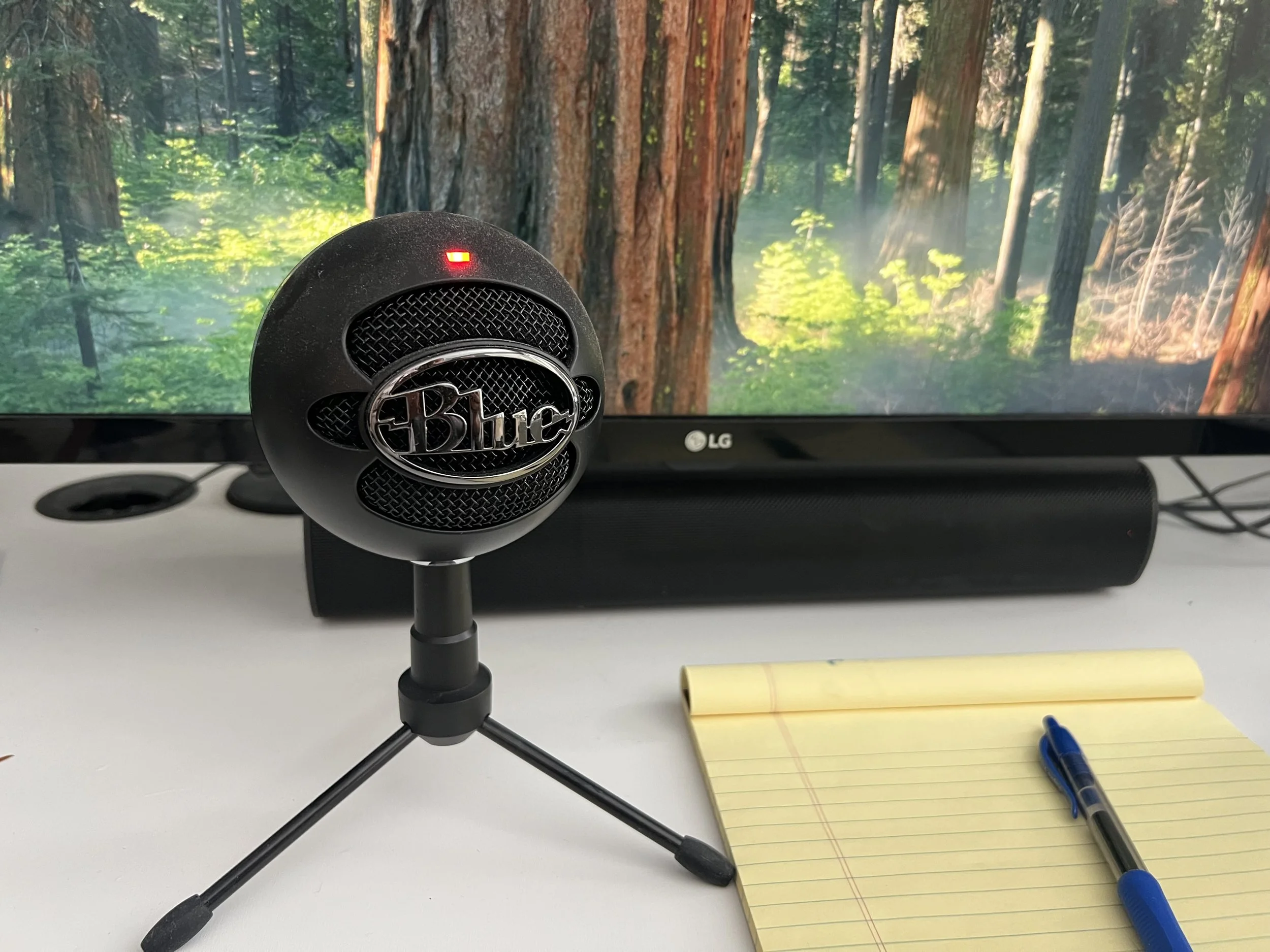 A blue microphone for virtual meetings