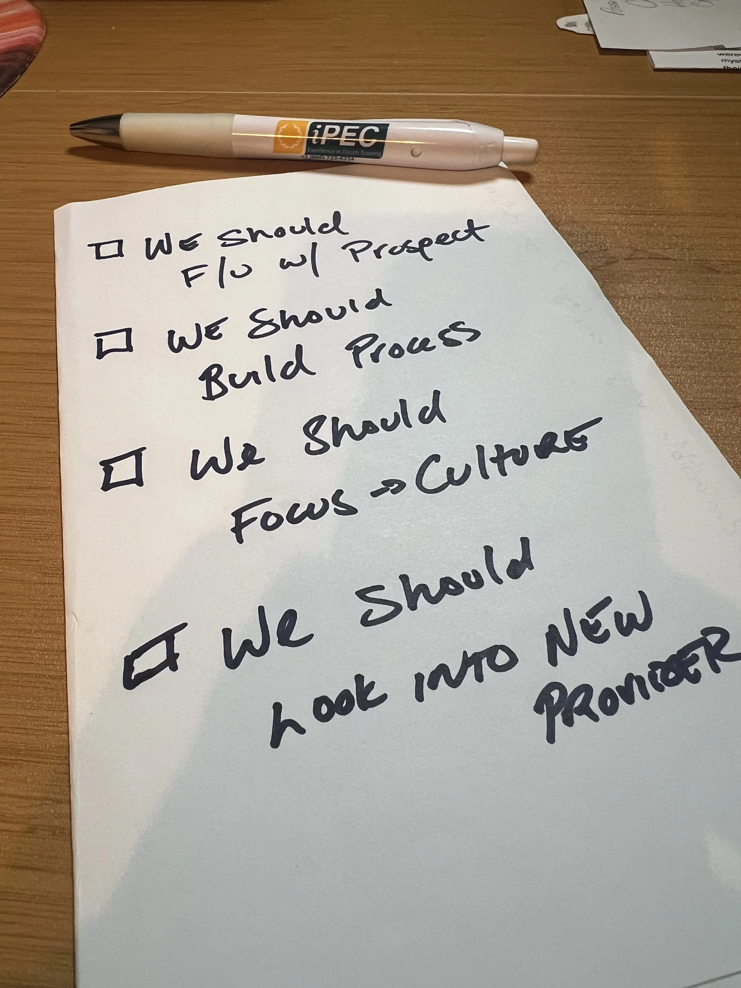 List of four items to complete all beginning with "We should"