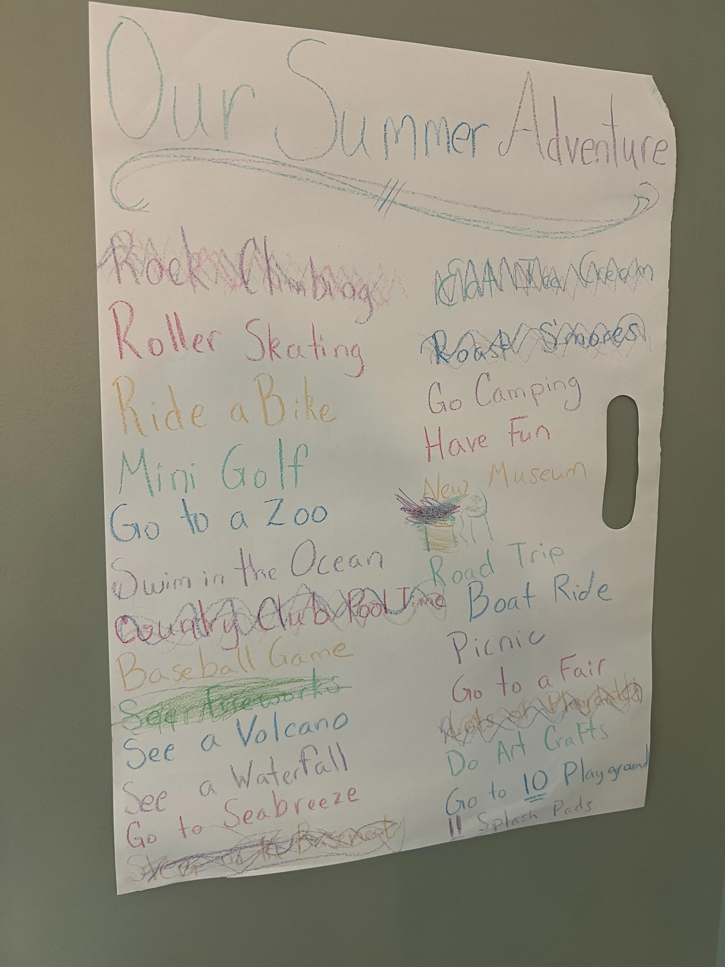 List of summer activities taped to the wall.