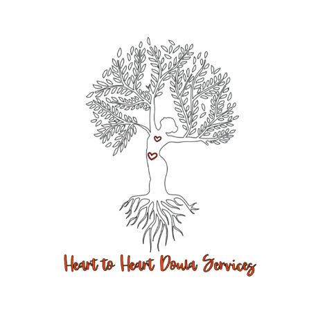 A line drawing of a tree with leaves, a pair of hearts on the trunk, and the text "Heart to Heart Double Services" at the bottom.
