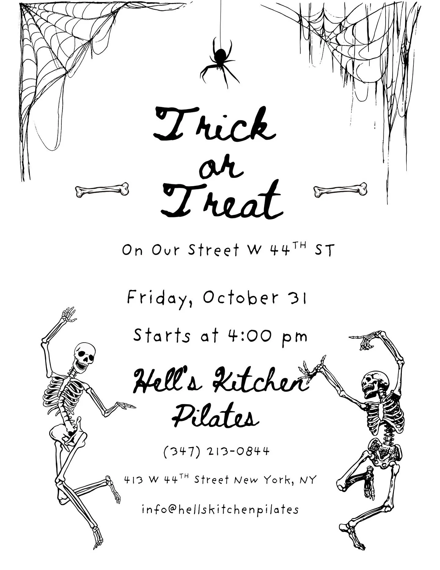 Get ready for a spooky good time at the studio! 🎃👻 We&rsquo;re celebrating Halloween with TWO fantastic events on Friday, October 31st.

🍬 Trick or Treat: Bring the little pumpkins by starting at 4:00 PM!
🎉 Halloween Party: The main event kicks o