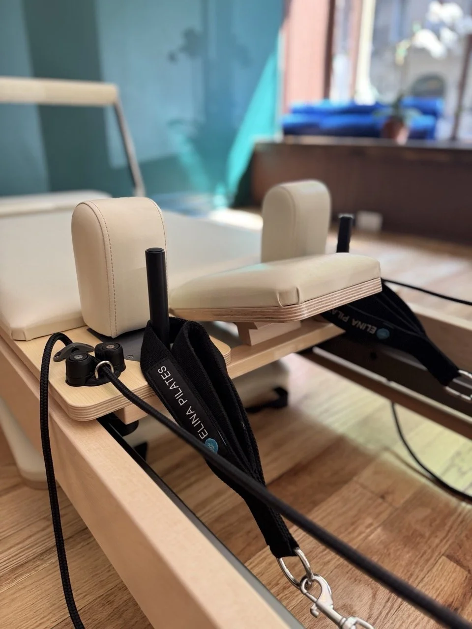 Elina Pilates Reformer Elite Wood machine at Hell's Kitchen Pilates studio NYC.