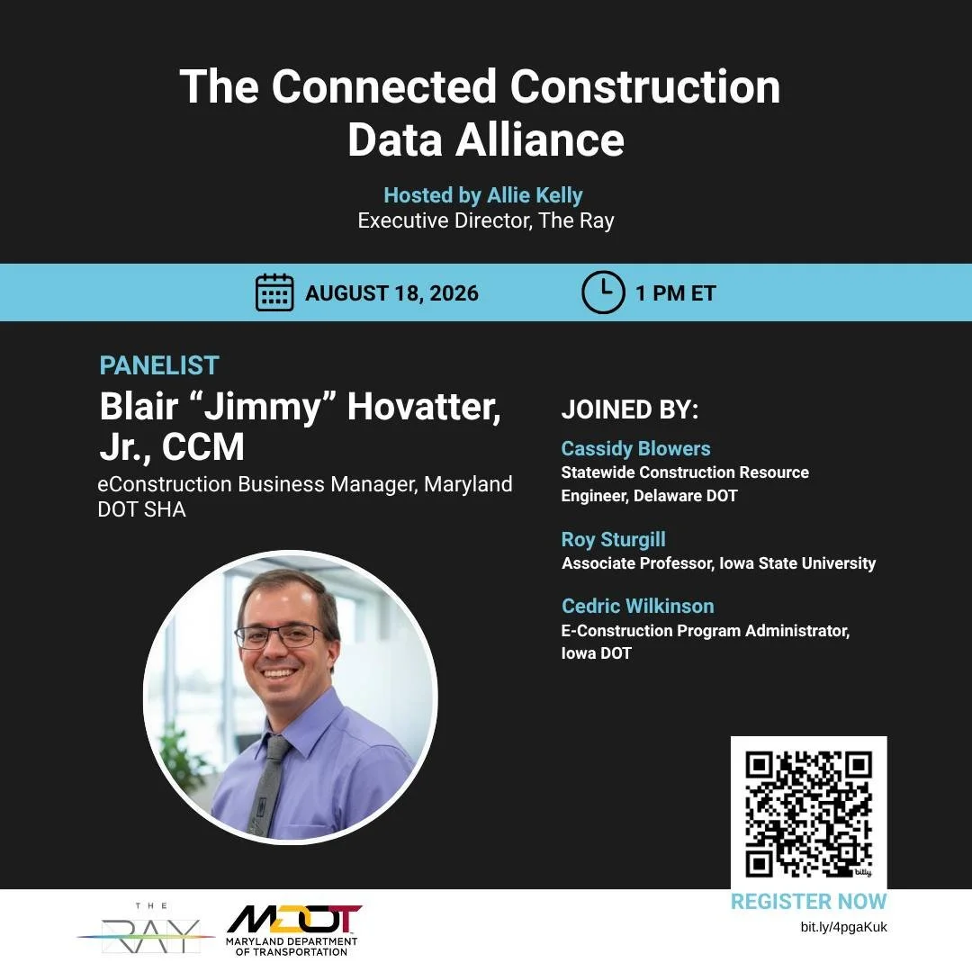 Meet our upcoming panelist! Blair &ldquo;Jimmy&rdquo; Hovatter, Jr., CCM, serves as the e-Construction Business Manager for the @marylandstatehighwayadmin. Since 2004, Blair has built extensive field experience as an inspector and project engineer. 
