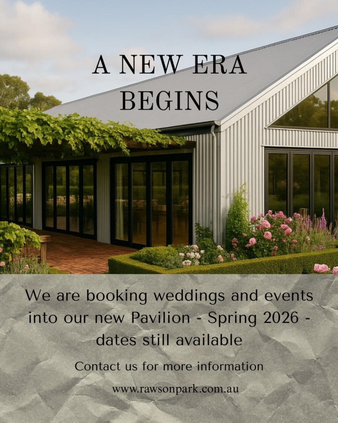 Spring marks the first full season in our Pavilion. Thoughtfully designed and ready to welcome new guests. 

Secure your date to be part of the history of Rawson Park 🥂✨🤍 
#countryhousewedding #alburywedding #ruralwedding #waggawedding #farmwedding