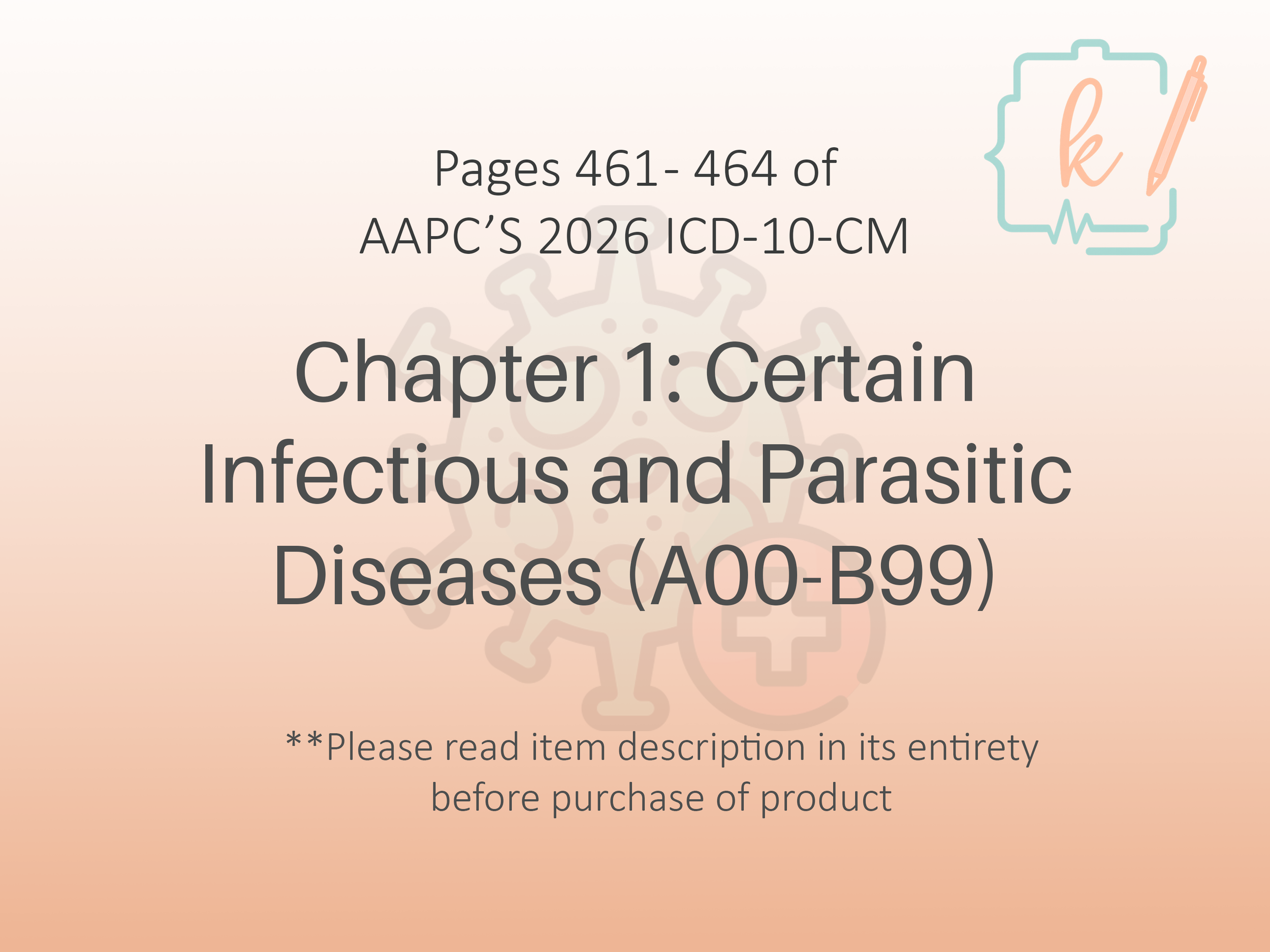 2026 ICD-10-CM Chapter 1 Certain Infectious and Parasitic Diseases Book Notes (Digital Download)