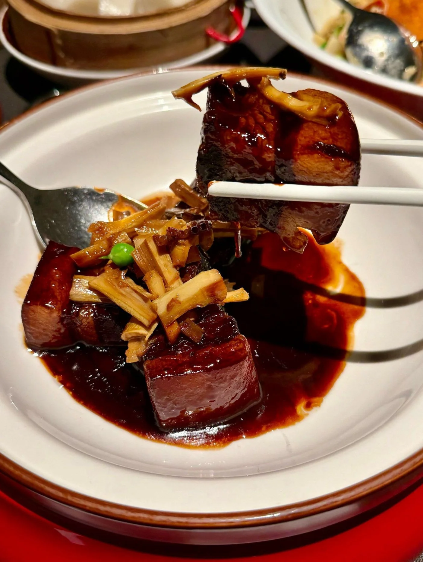 Dongpo pork (red-braised pork belly)