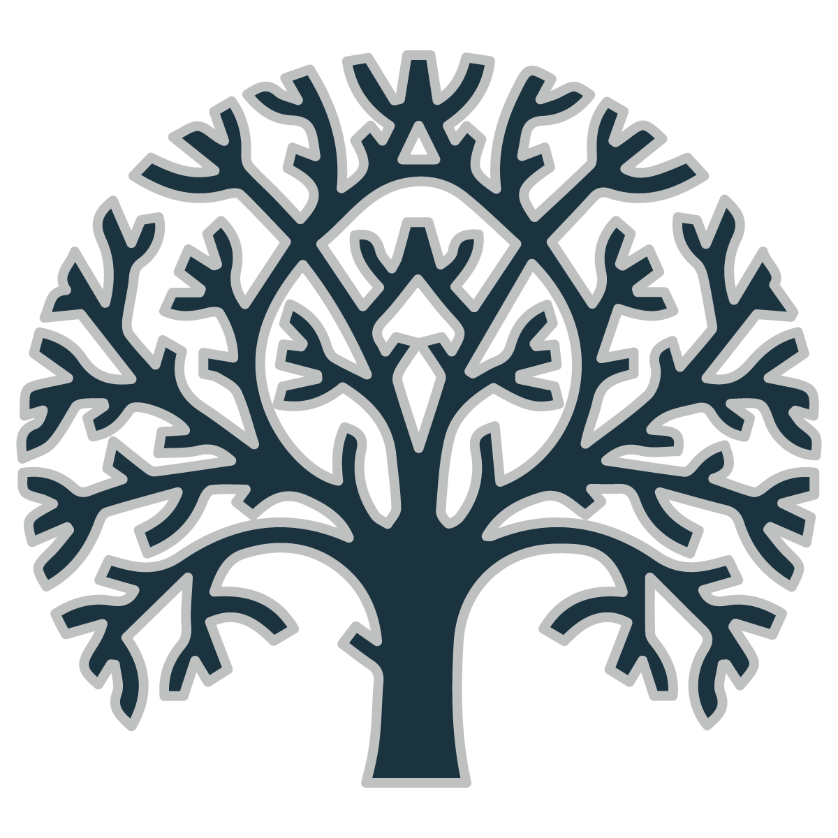 Stylized tree with intricate branches and a symmetrical design.