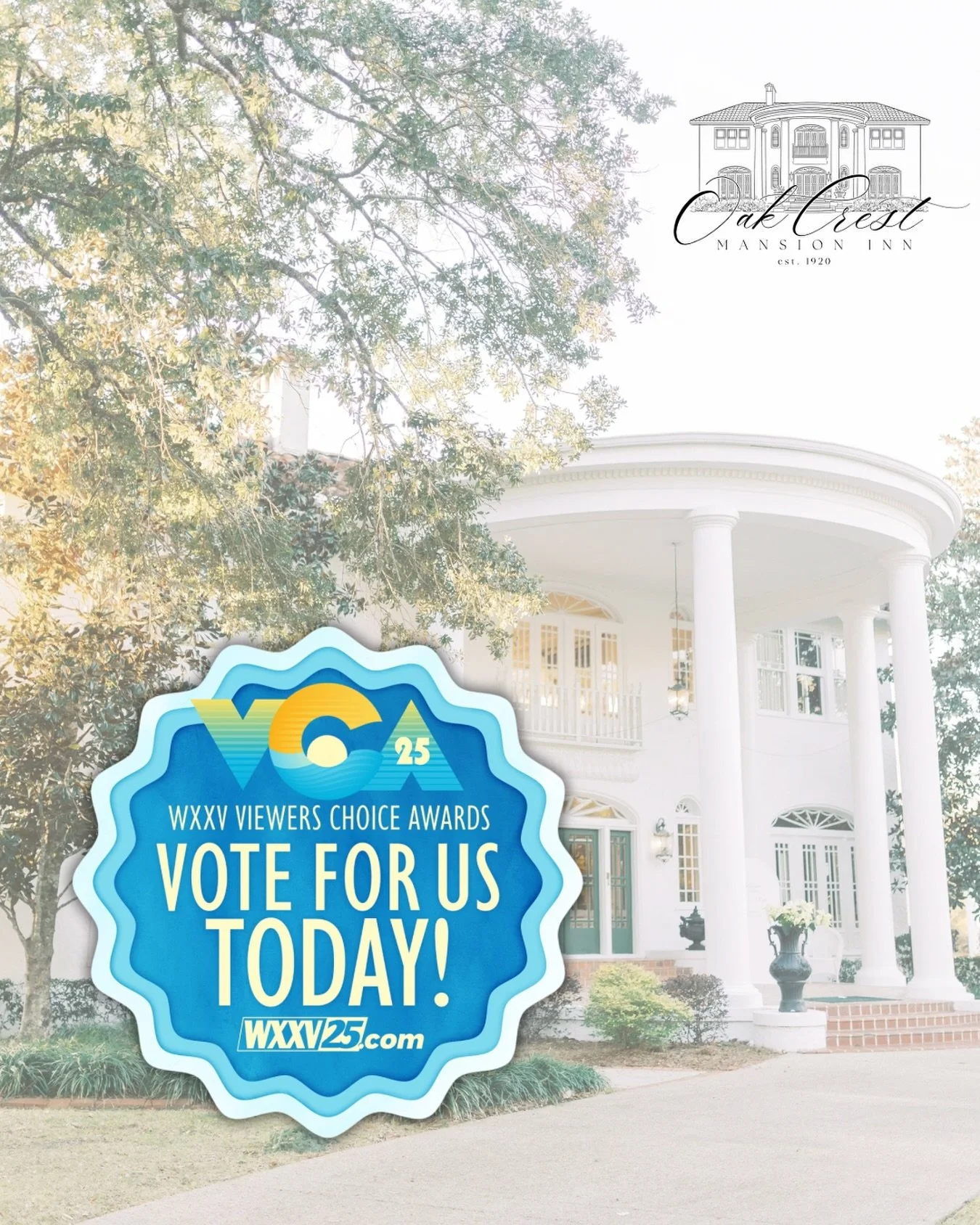 Feeling grateful! 🙏 We&rsquo;re honored to be nominated for the WXXV25 Viewer&rsquo;s Choice Awards. Help us bring it home by voting for Oak Crest &mdash; we couldn&rsquo;t do it without you! Our category is Arts+Entertainment and then BEST LOCAL WE