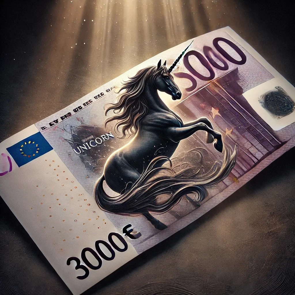 Billet fictif de 3000 euros avec une licorne noire, visuel absurde du Fonds du Gouffre récompensant la meilleure idée WTF.