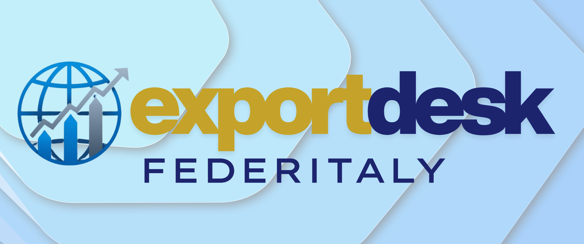 Logo di Exportdesk Federality con un globo e grafici in crescita