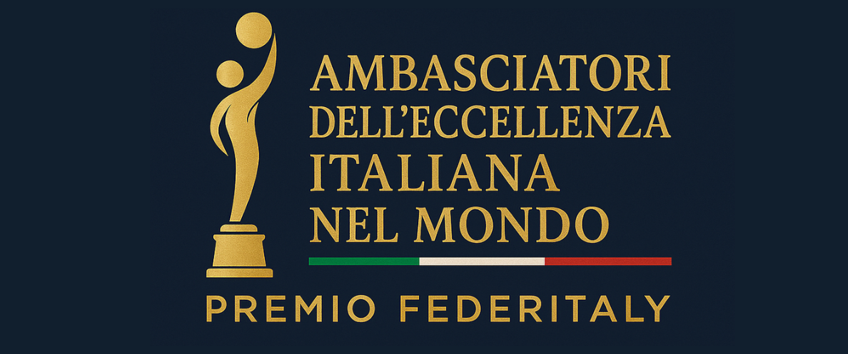 Logo con statuetta stilizzata di una persona che tiene una sfera sopra la testa, con testo in italiano e l'insegna del premio Federtaly