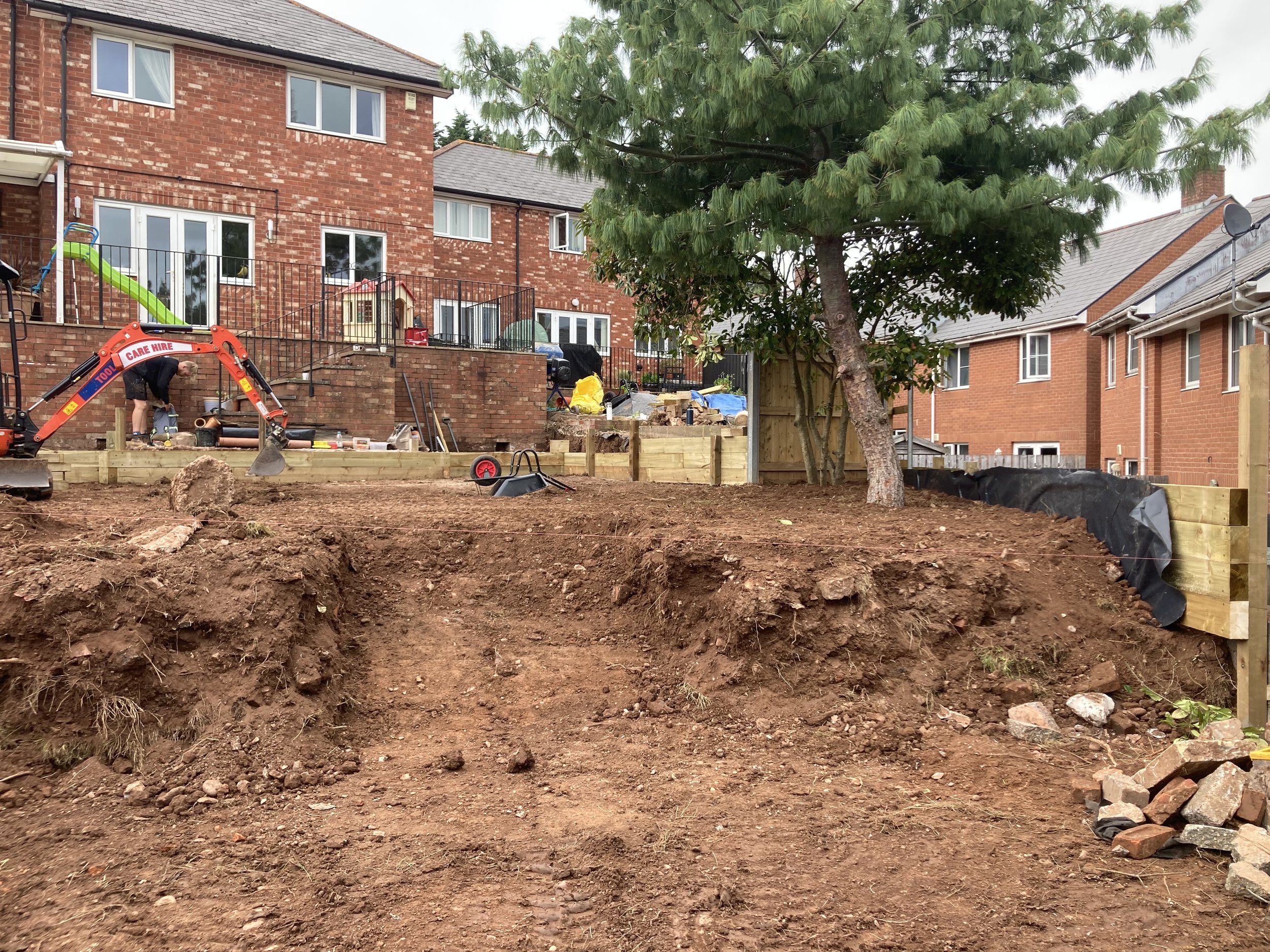 Beginning of tiering with a basic cut outline for the stairs