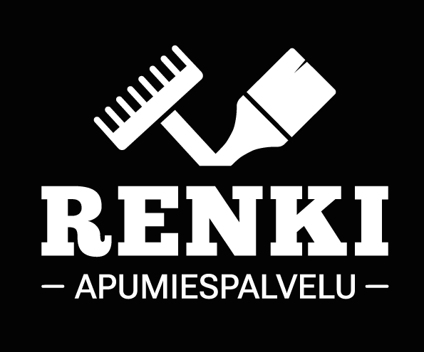 Apumiespalvelu Renki logo. Harava ja pensseli ristissä. 