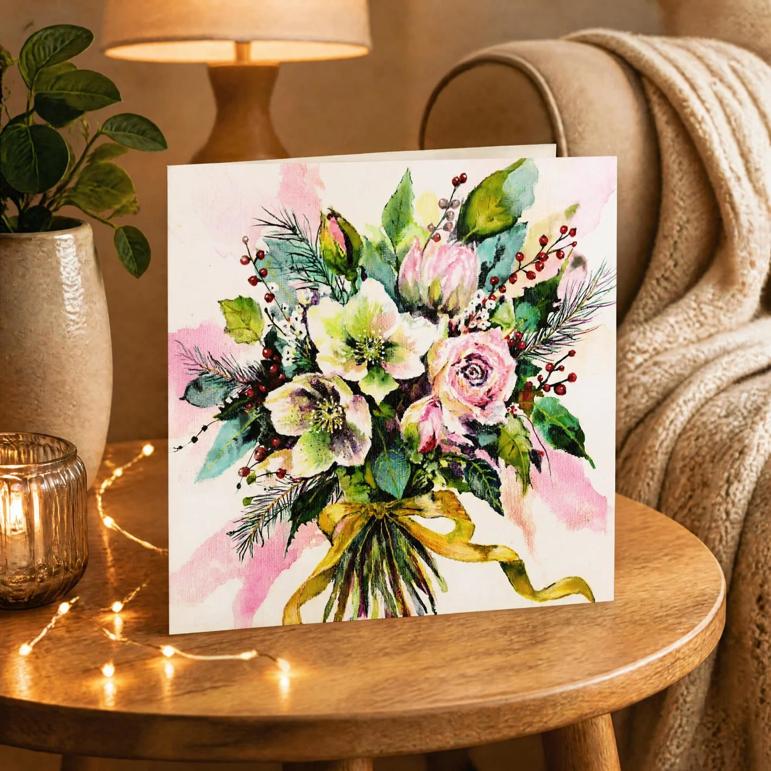 Festive Roses - Floral Greeting Card