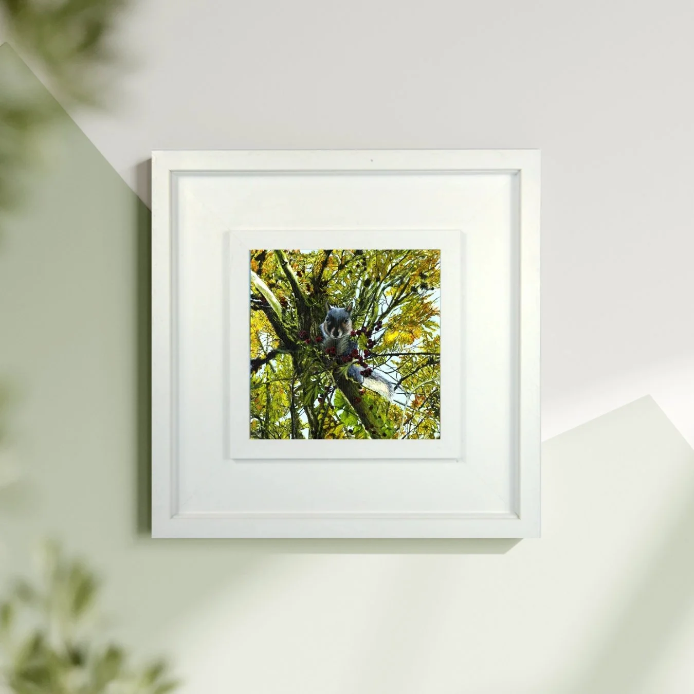 Squirrel in hawthorn tree - Original Acrylic Nature Painting