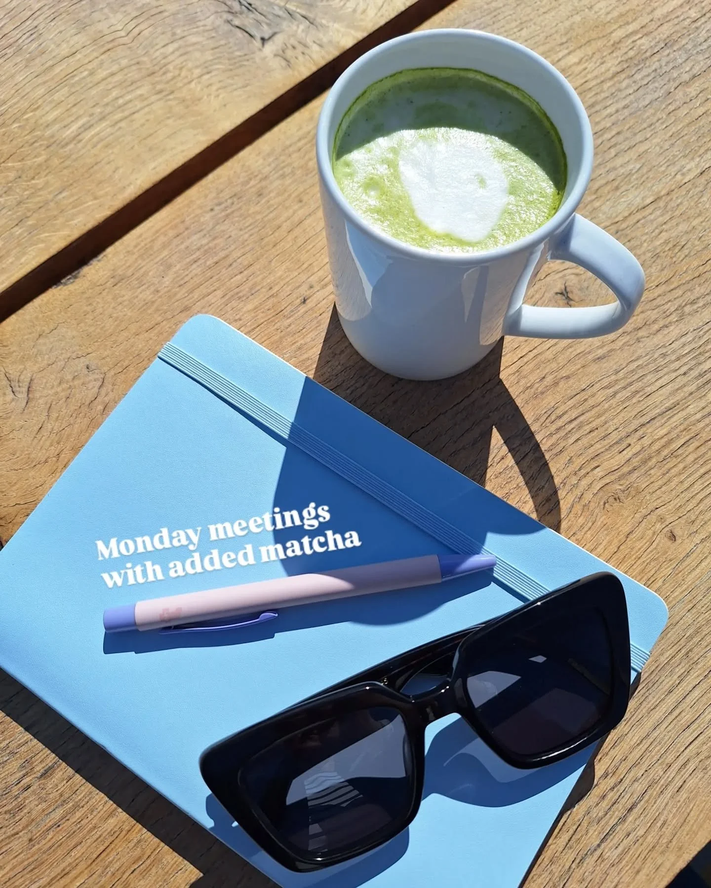 Monday meetings with added matcha🍵 🖊📘
&bull;
What a gorgeous start to the week @lightstudios_pl1 
&bull;
Views, sunshine, blue skies, and a feathery friend who joined us 👀🪶
&bull;
Just a regular working day in P Town when the sun is shining ☀️🌊