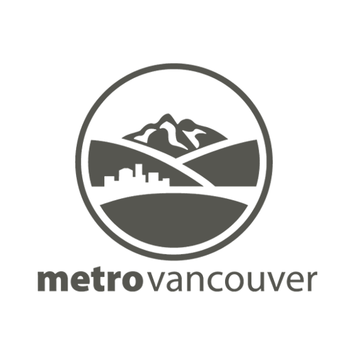 Metro Vancouver logo with mountains, a cityscape, and a ridge in black and gray