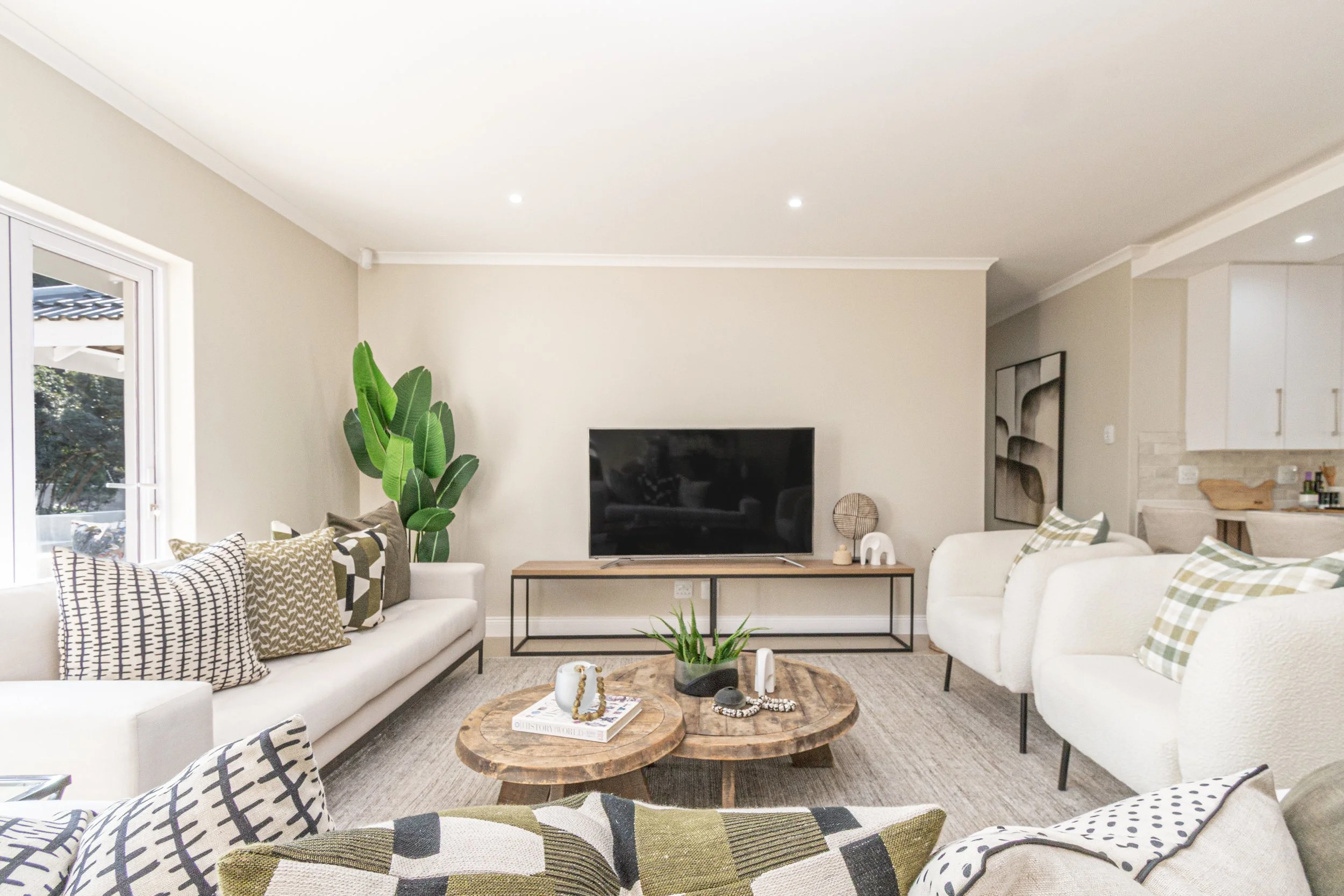 open-plan living room with contemporary neutral styling