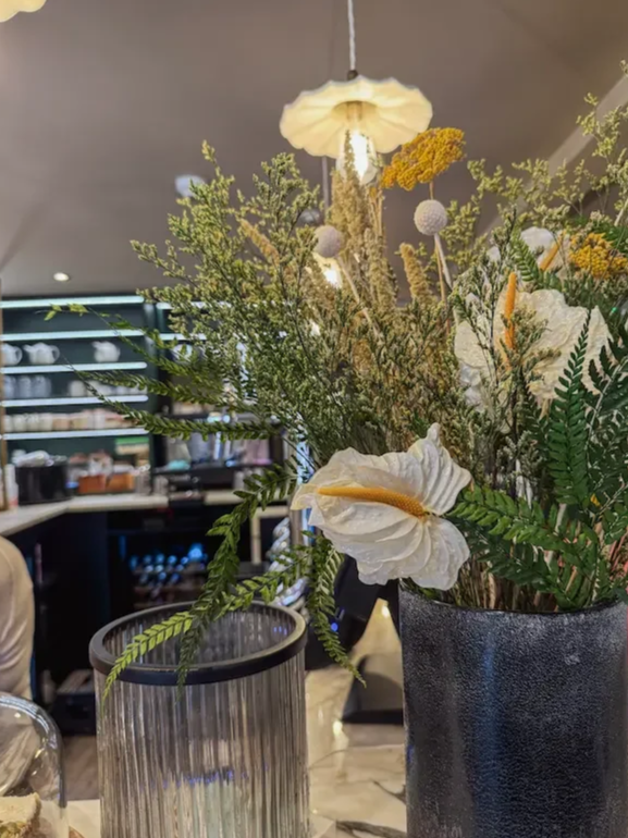 close up of dried and preserved flower display at Kilo Wine Bar