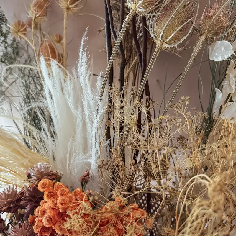 Choosing florals for a dried flower installation